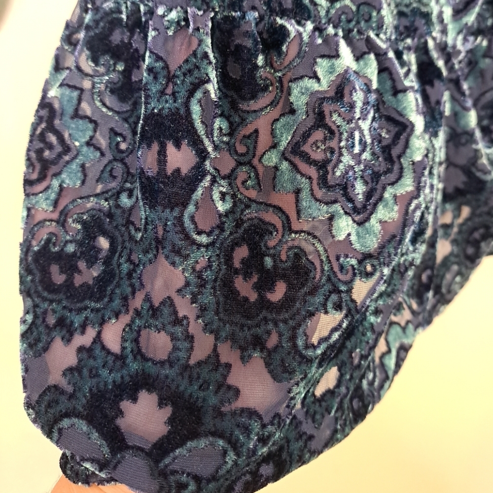 Faded Glory Purple Blue Floral Velvet Blouse 3/4 Sleeve XXL - Picture 7 of 16